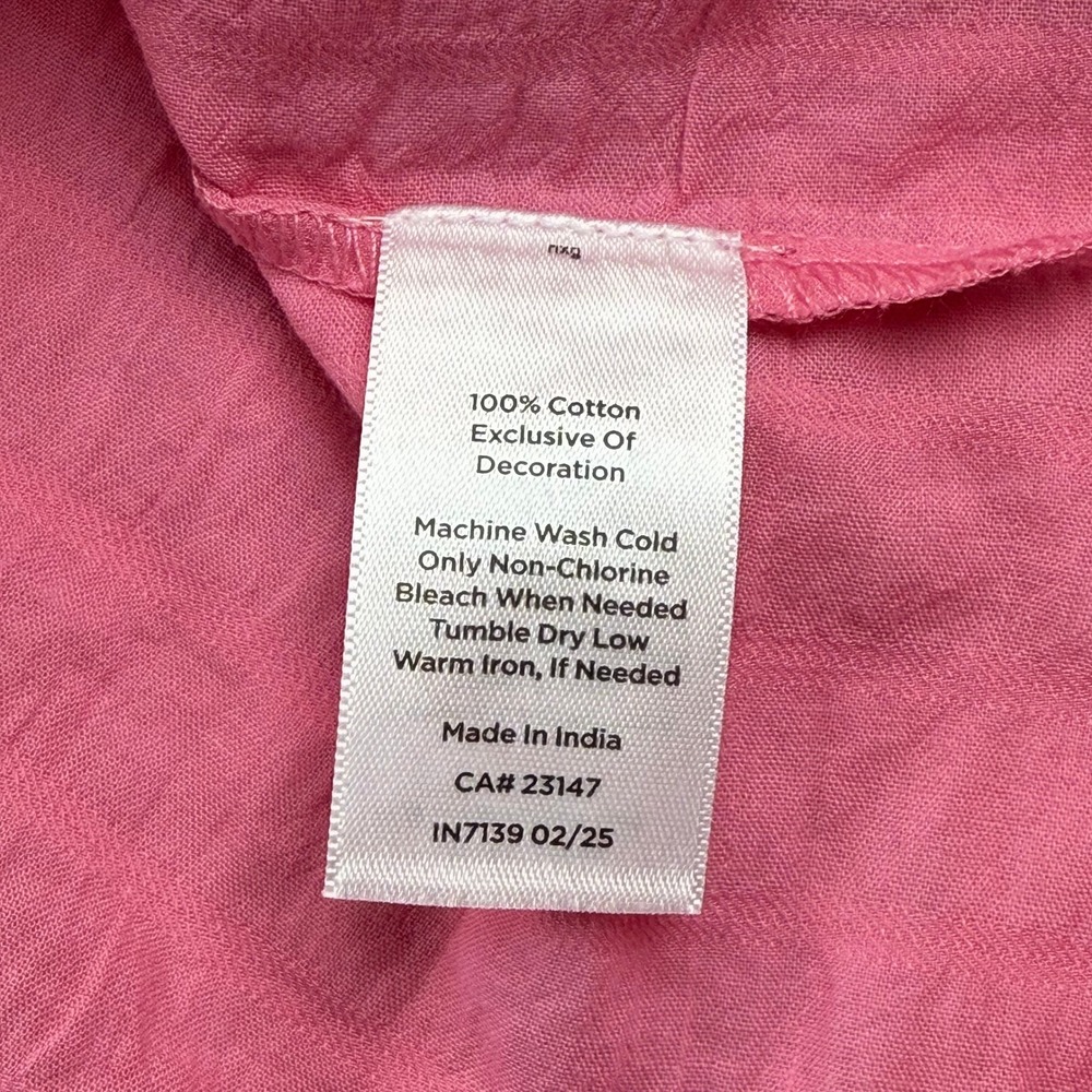 Talbots Pink Cotton Embroidered Eyelet Collar Blouse XL Long Sleeve Smocked Cuff - Picture 6 of 8